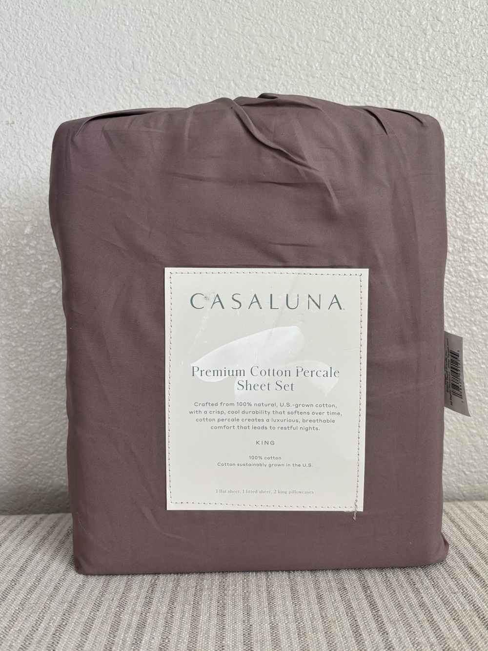 NWT King 400 Thread Count Percale Sheet Set Fig Brown - Casaluna